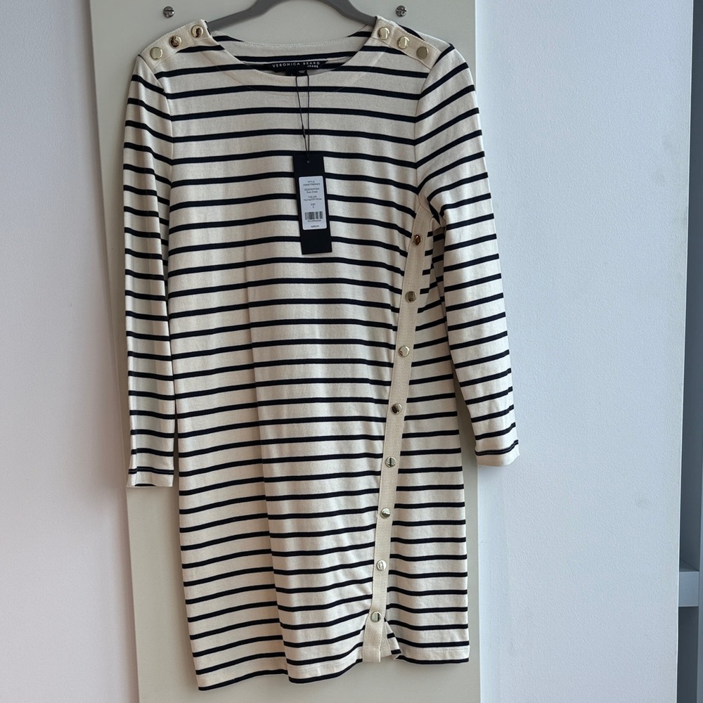 Veronica Beard Navy and Cream Striped Dress